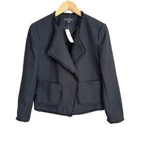 Ann Taylor Textured Fringe Trim Jacket Black L